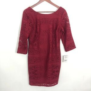 NWT Trixxi Red Wine Lace Dress Women's Size Medium Scoop Back Body Lined